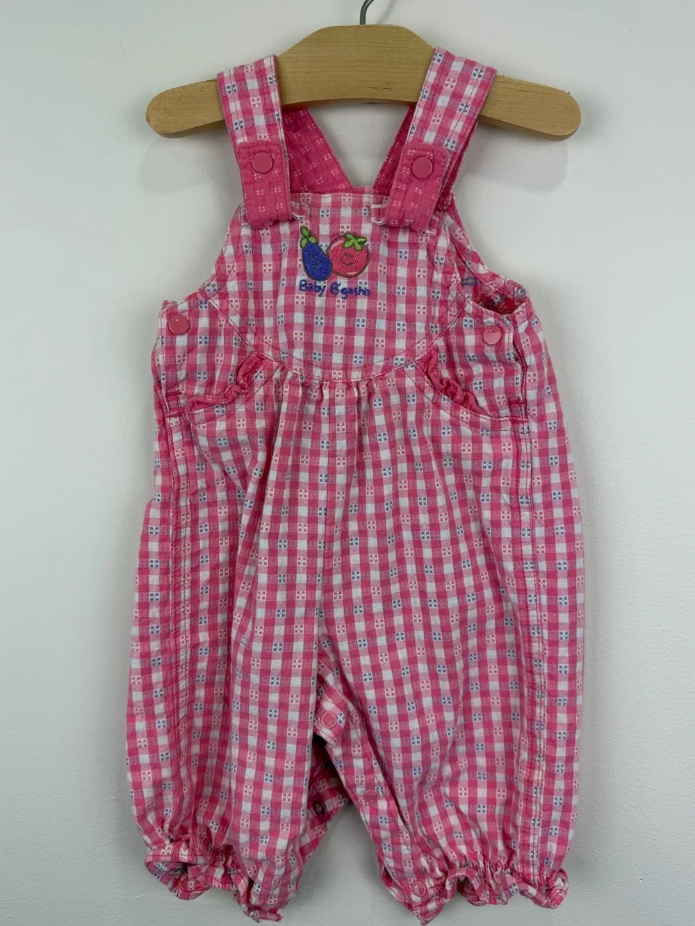 Vintage 90s Baby B’gosh Pink Gingham Bubble Romper Overalls 6–9M